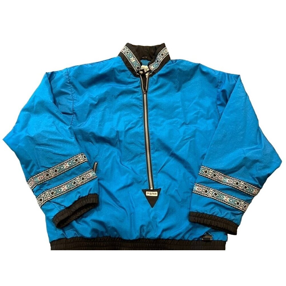 Vintage Fera Ladies Skiwear Jacket Size 8 Nylon & Polyester Blue/Black Aztec
